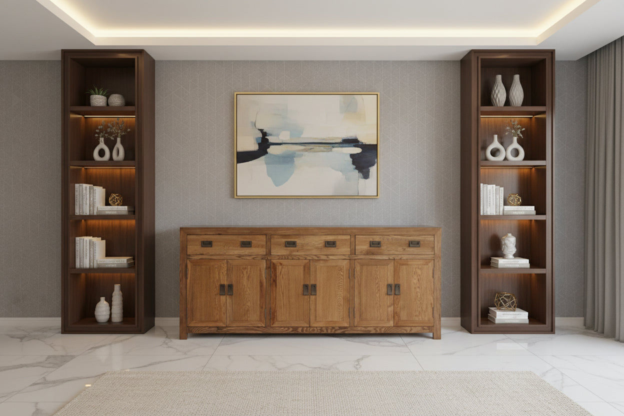 TARA SOLID OAK BUFFET SIDEBOARD 3 DRAWERS 6 DOORS NATURAL 210 CM - MyChocolateWood