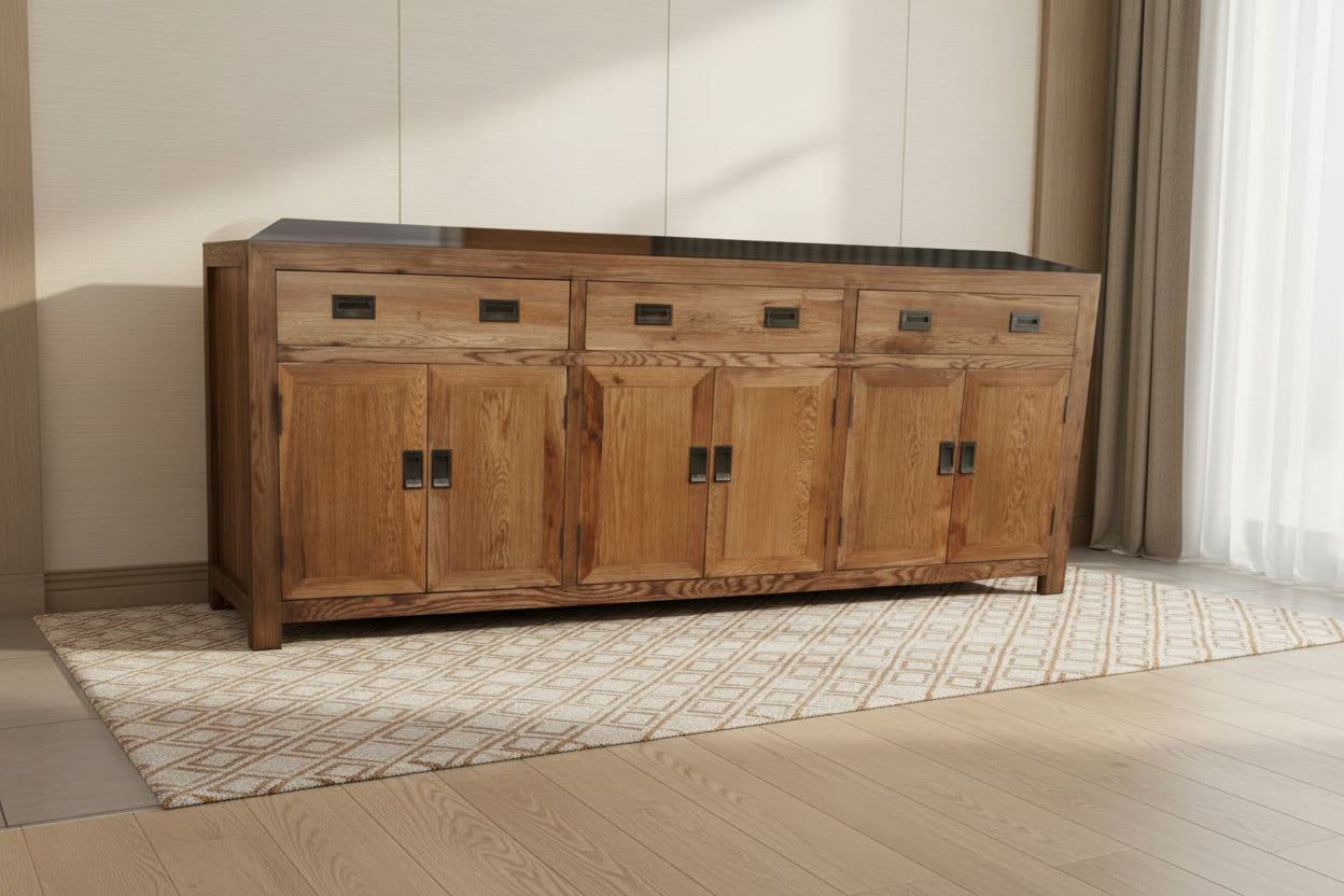 TARA SOLID OAK BUFFET SIDEBOARD 3 DRAWERS 6 DOORS NATURAL 210 CM - MyChocolateWood