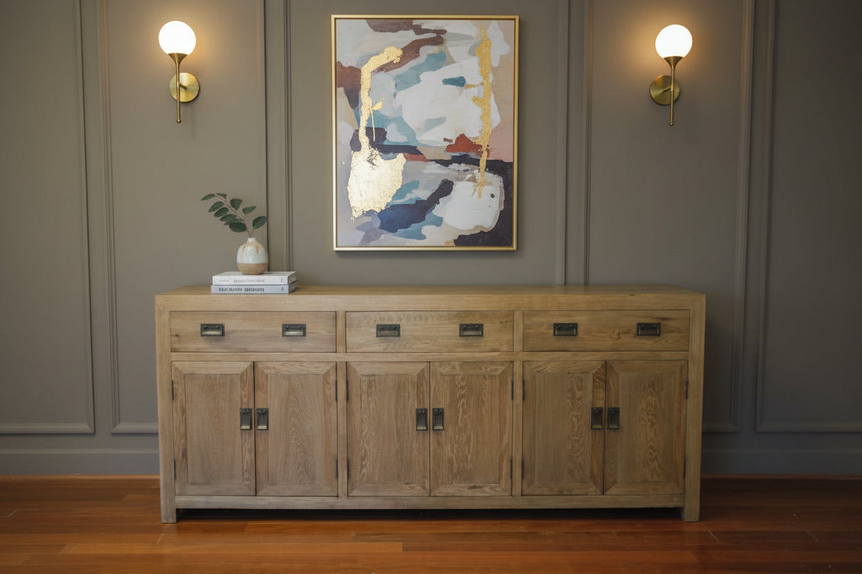 TARA SOLID OAK BUFFET SIDEBOARD 3 DRAWERS 6 DOORS NATURAL 210 CM - MyChocolateWood