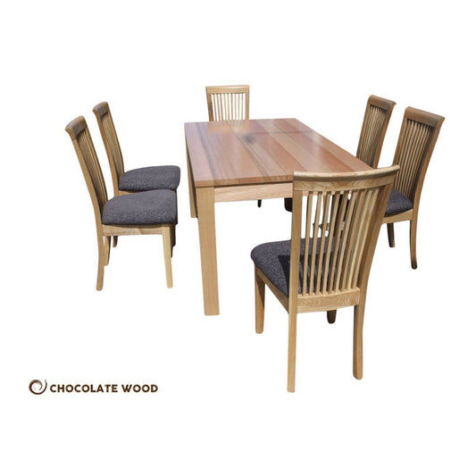 TARAGON 7 PIECE SOLID TASSIE OAK DINING SET IN CLEAR LACQUER AUSTRALIAN MADE TO ORDER
