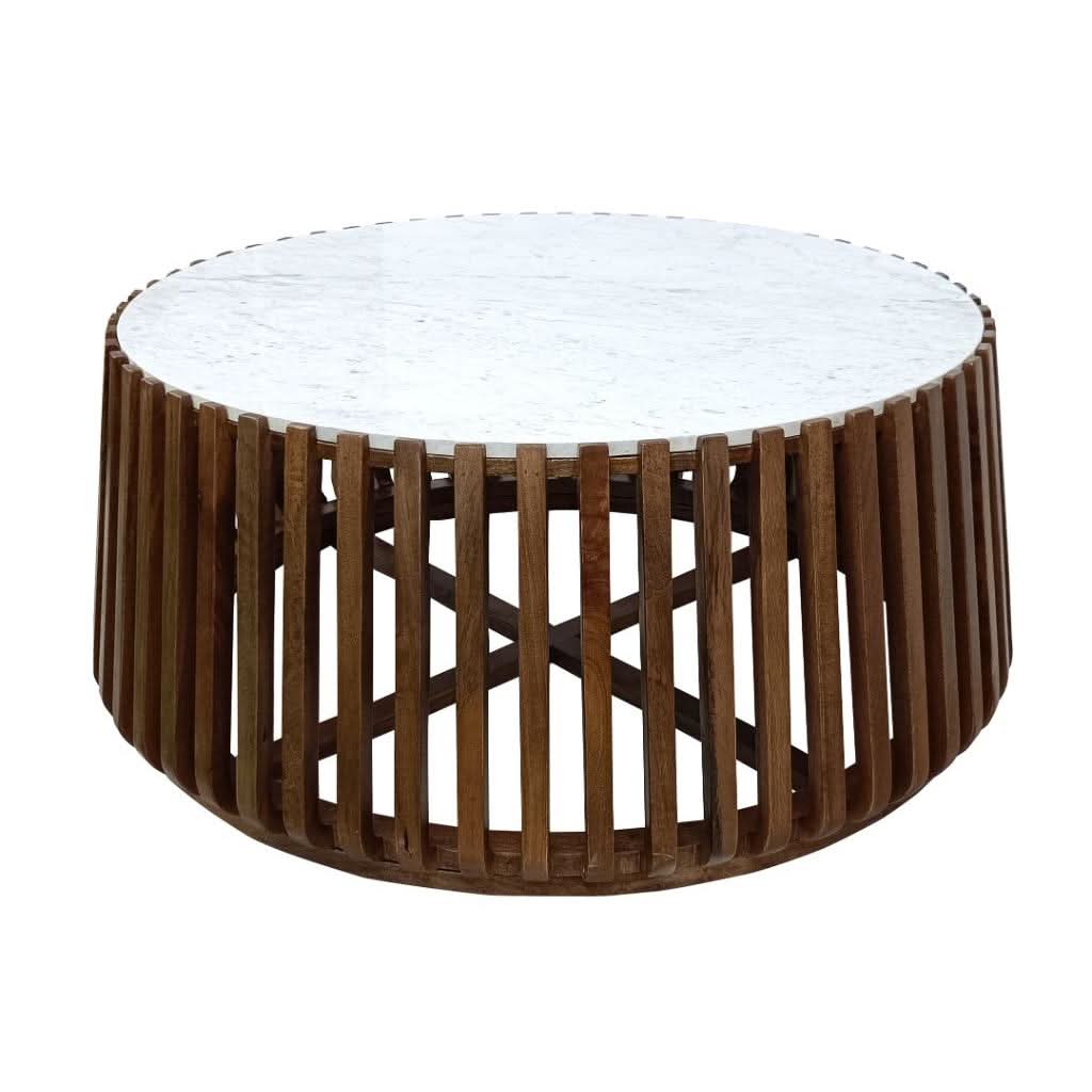 TASHA MARBLE COFFEE TABLE OAK WOOD BASE IN WHITE/BLACK