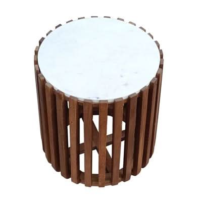 TASHA MARBLE LAMP TABLE OAK WOOD BASE IN WHITE/BLACK - MyChocolateWood