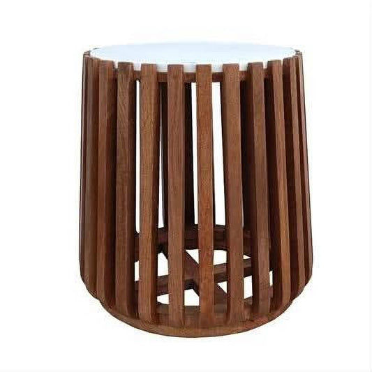 TASHA MARBLE LAMP TABLE OAK WOOD BASE IN WHITE/BLACK