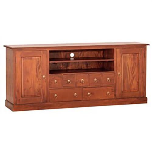 Tasmania Mahogany Timber 2 Door 7 Drawer 187cm TV Unit, Light Pecan - MyChocolateWood