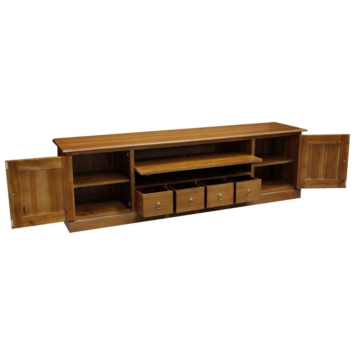 TASMANIA MAHOGANY TIMBER 2 DOORS & 4  DVD SIZE DRAWERS 200CM TV UNIT/ENTERTAINMENT UNIT IN LIGHT PECAN - MyChocolateWood