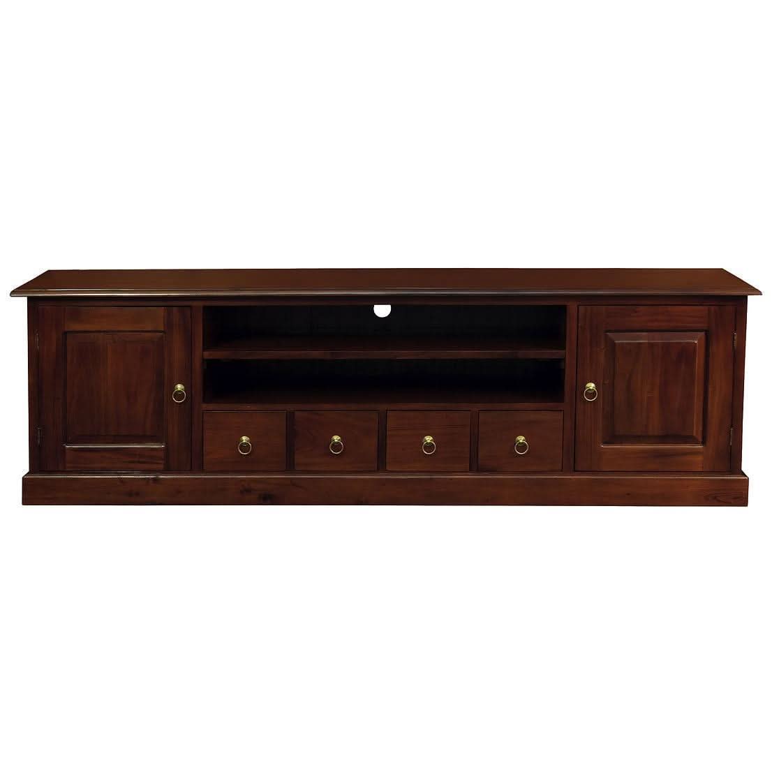 Tasmania Solid Mahogany 2 Door 4 Drawer TV / Entertainment Unit, 200cm in Mahogany - Chocolate Wood