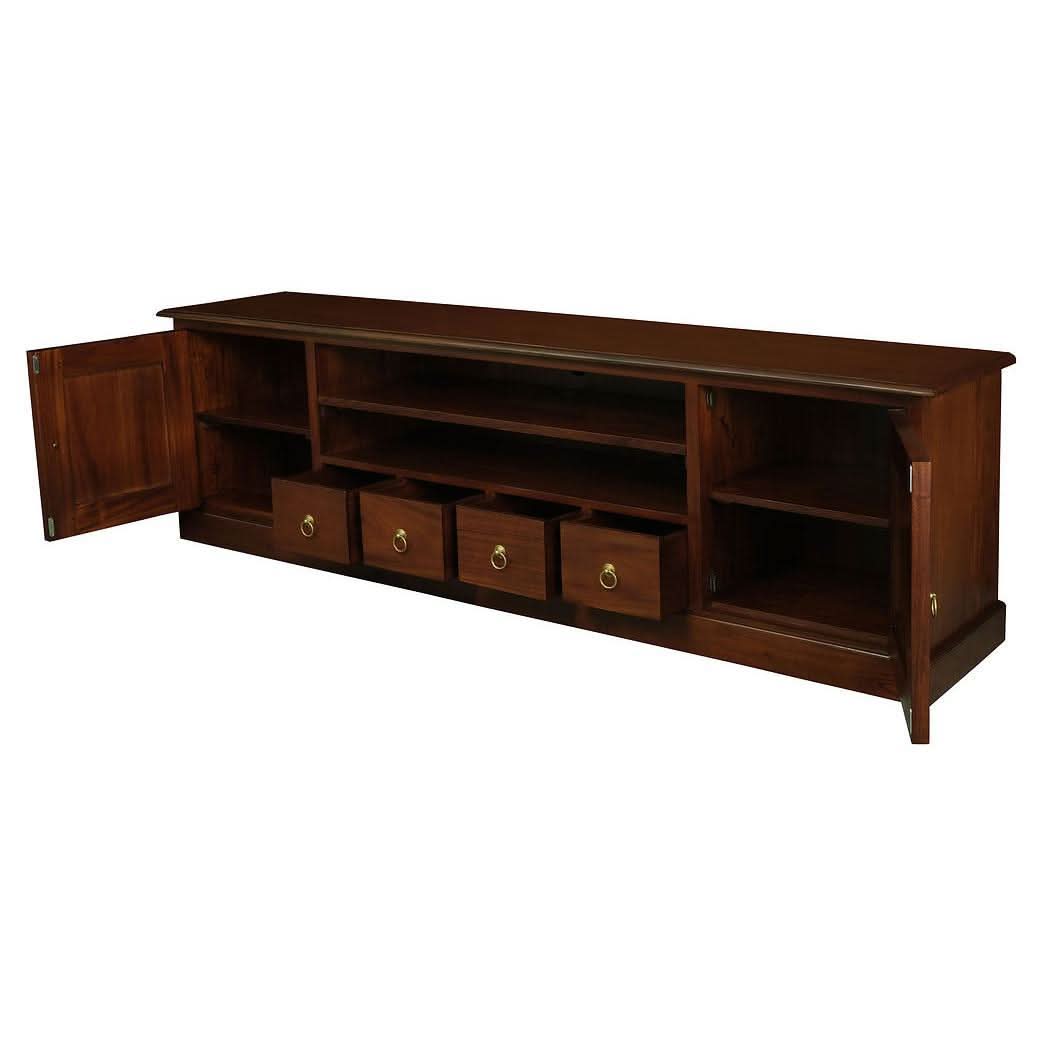 Tasmania Solid Mahogany 2 Door 4 Drawer TV / Entertainment Unit, 200cm in Mahogany - Chocolate Wood