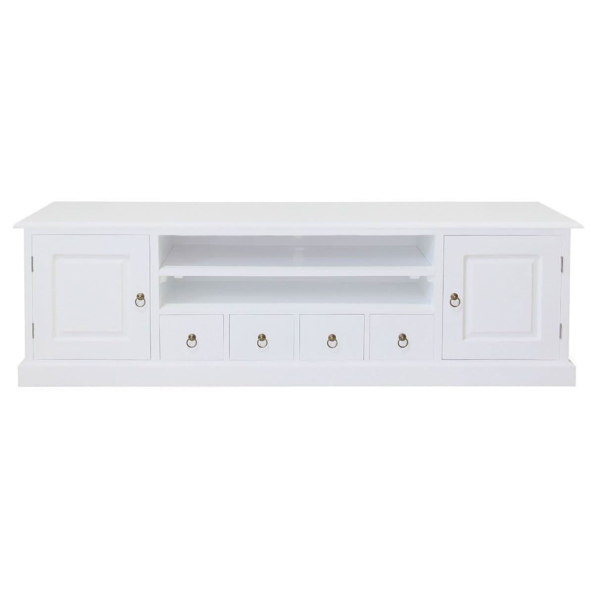 TASMANIA MAHOGANY TIMBER 2 DOORS & 4 DVD SIZE DRAWERS 200CM TV UNIT/ENTERTAINMENT UNIT IN WHITE - MyChocolateWood