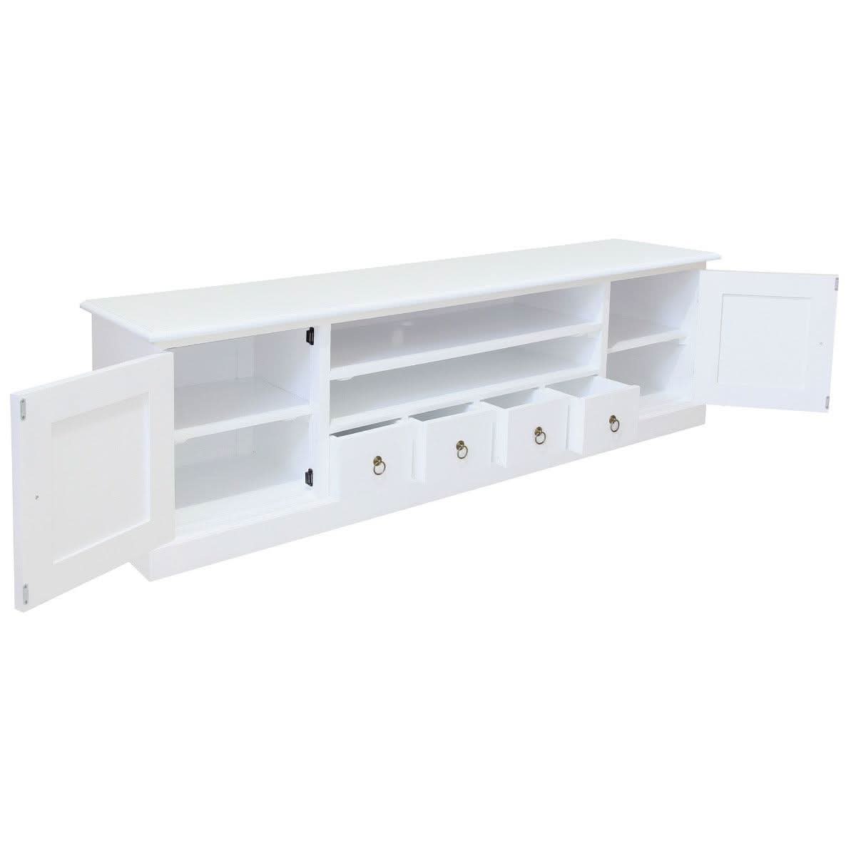 Tasmania Solid Mahogany 2 Door 4 Drawer TV / Entertainment Unit, 200cm in White - Chocolate Wood