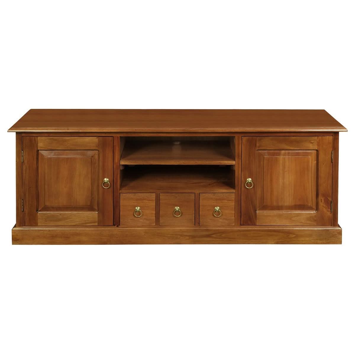 Tasmania Solid Mahogany 2 Door 3 Drawer TV / Entertainment Unit, 160cm in Light Pecan - Chocolate Wood