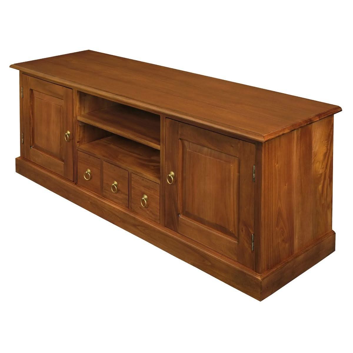 Tasmania Solid Mahogany 2 Door 3 Drawer TV / Entertainment Unit, 160cm in Light Pecan - Chocolate Wood
