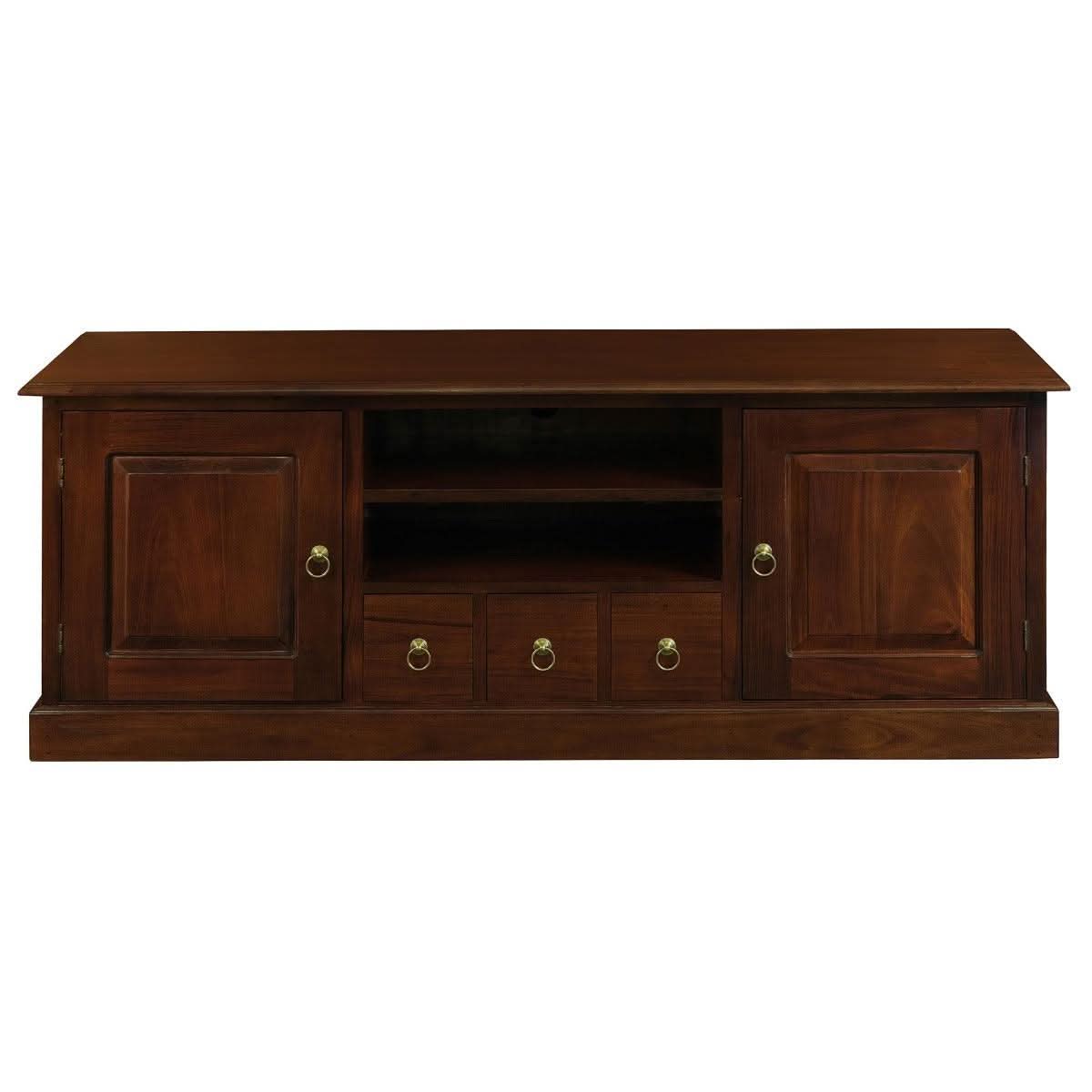 Tasmania Solid Mahogany 2 Door 3 Drawer TV / Entertainment Unit, 160cm in Mahogany - Chocolate Wood