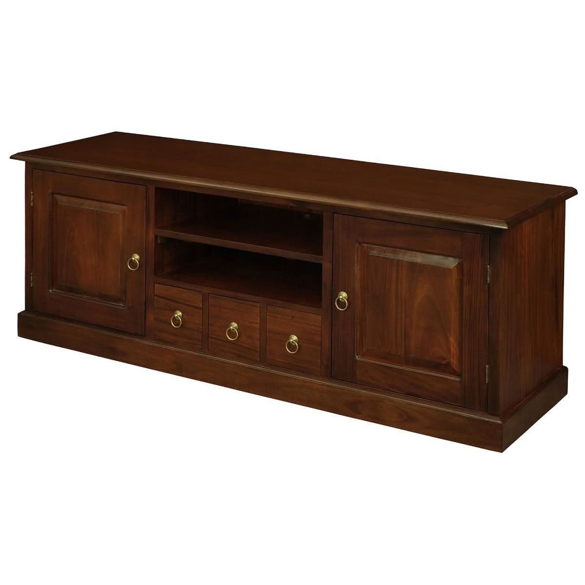 Tasmania Solid Mahogany 2 Door 3 Drawer TV / Entertainment Unit, 160cm in Mahogany - Chocolate Wood