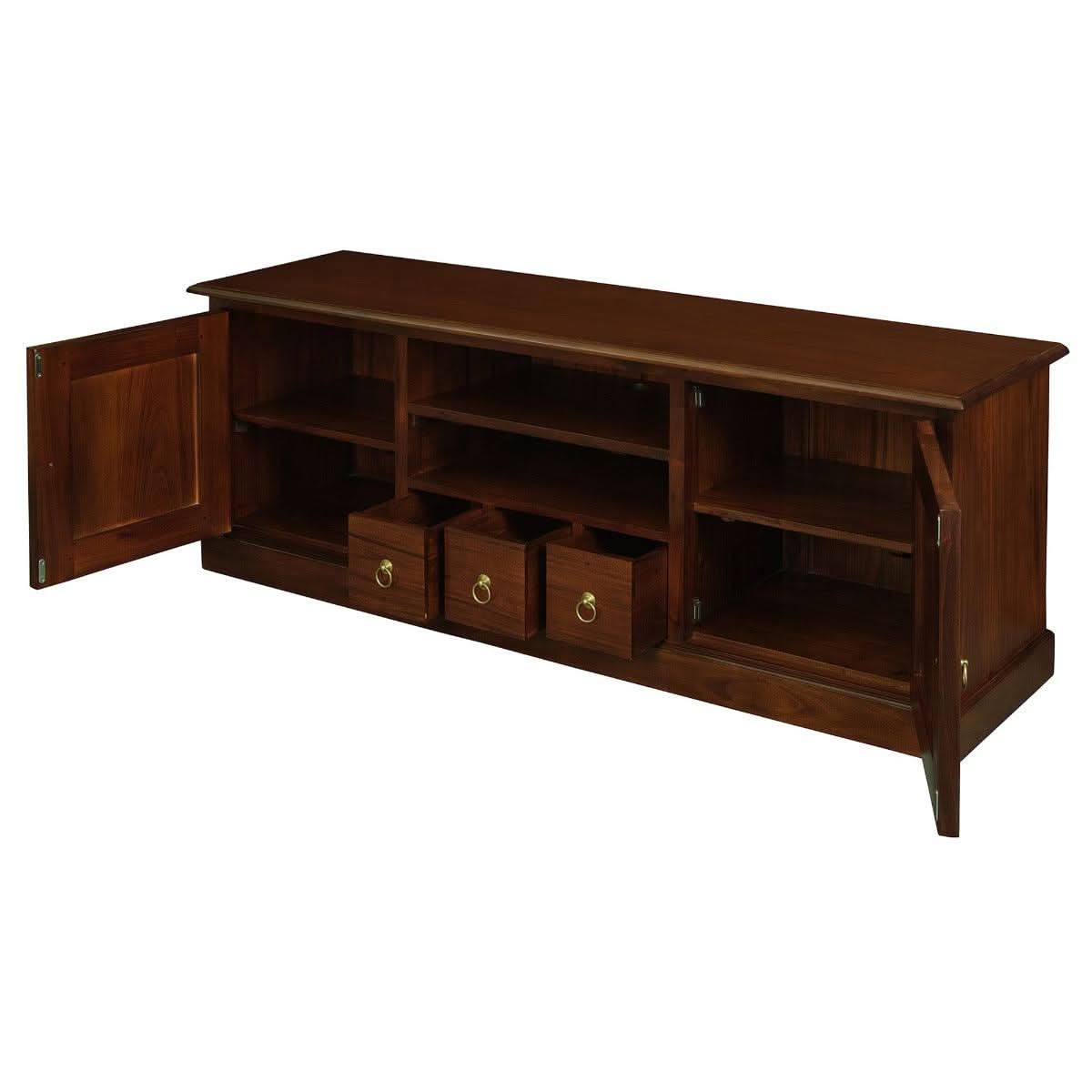Tasmania Solid Mahogany 2 Door 3 Drawer TV / Entertainment Unit, 160cm in Mahogany - Chocolate Wood