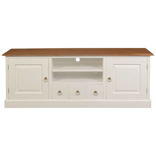TASMANIA MAHOGANY TIMBER TV UNIT 2 DOORS & 3 CD DRAWERS WHITE/CARAMEL 160 CM - MyChocolateWood