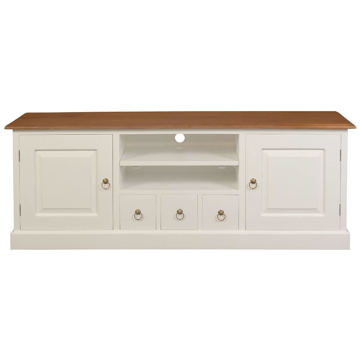 Tasmania Solid Mahogany 2 Door 3 Drawer TV / Entertainment Unit, 160cm in White & Caramel - Chocolate Wood
