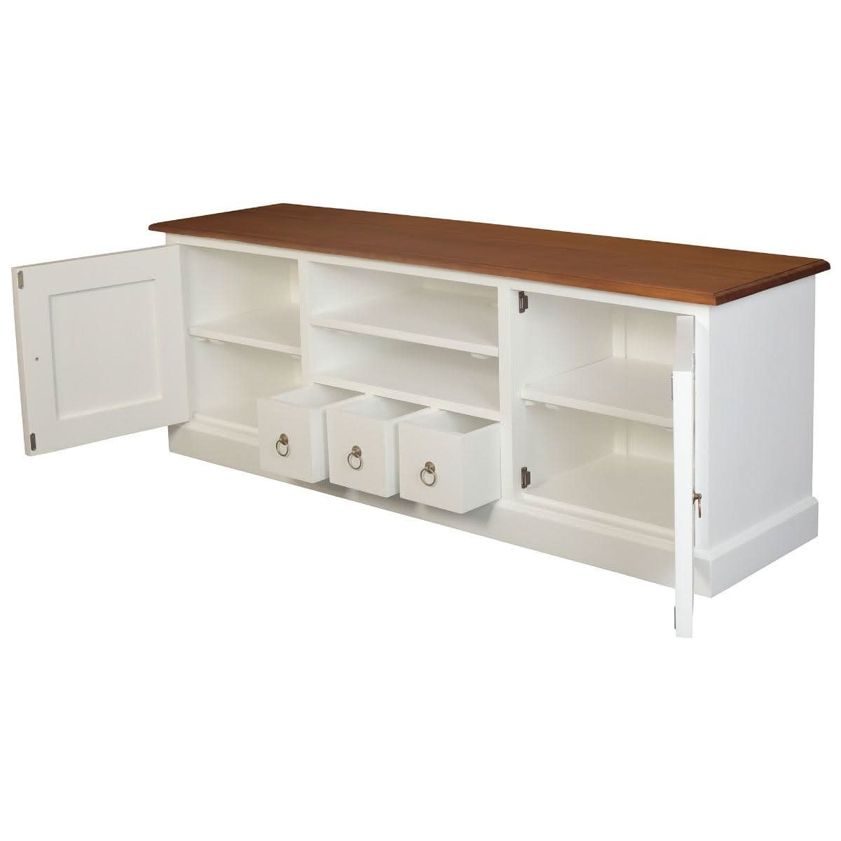 Tasmania Solid Mahogany 2 Door 3 Drawer TV / Entertainment Unit, 160cm in White & Caramel - Chocolate Wood