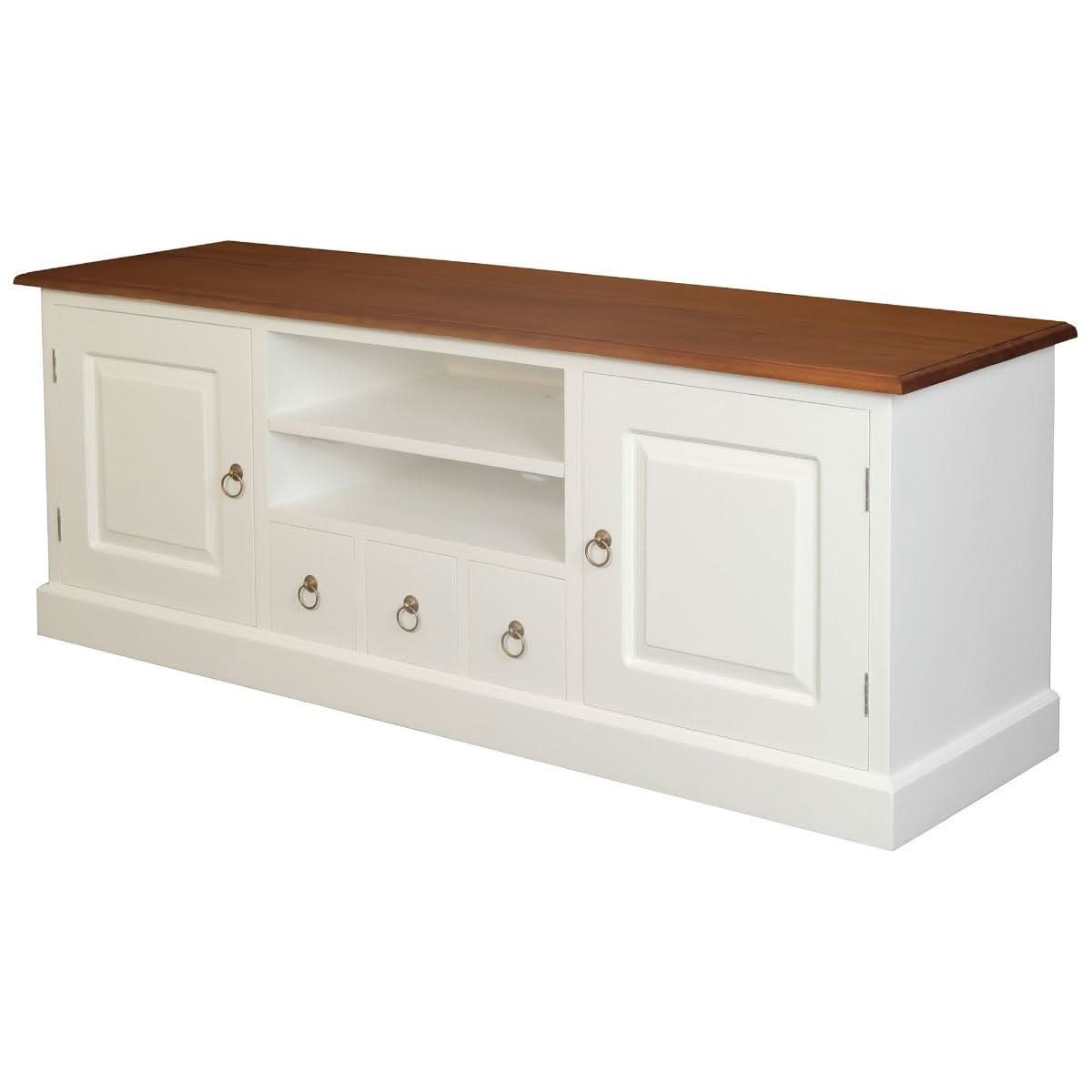 Tasmania Solid Mahogany 2 Door 3 Drawer TV / Entertainment Unit, 160cm in White & Caramel - Chocolate Wood