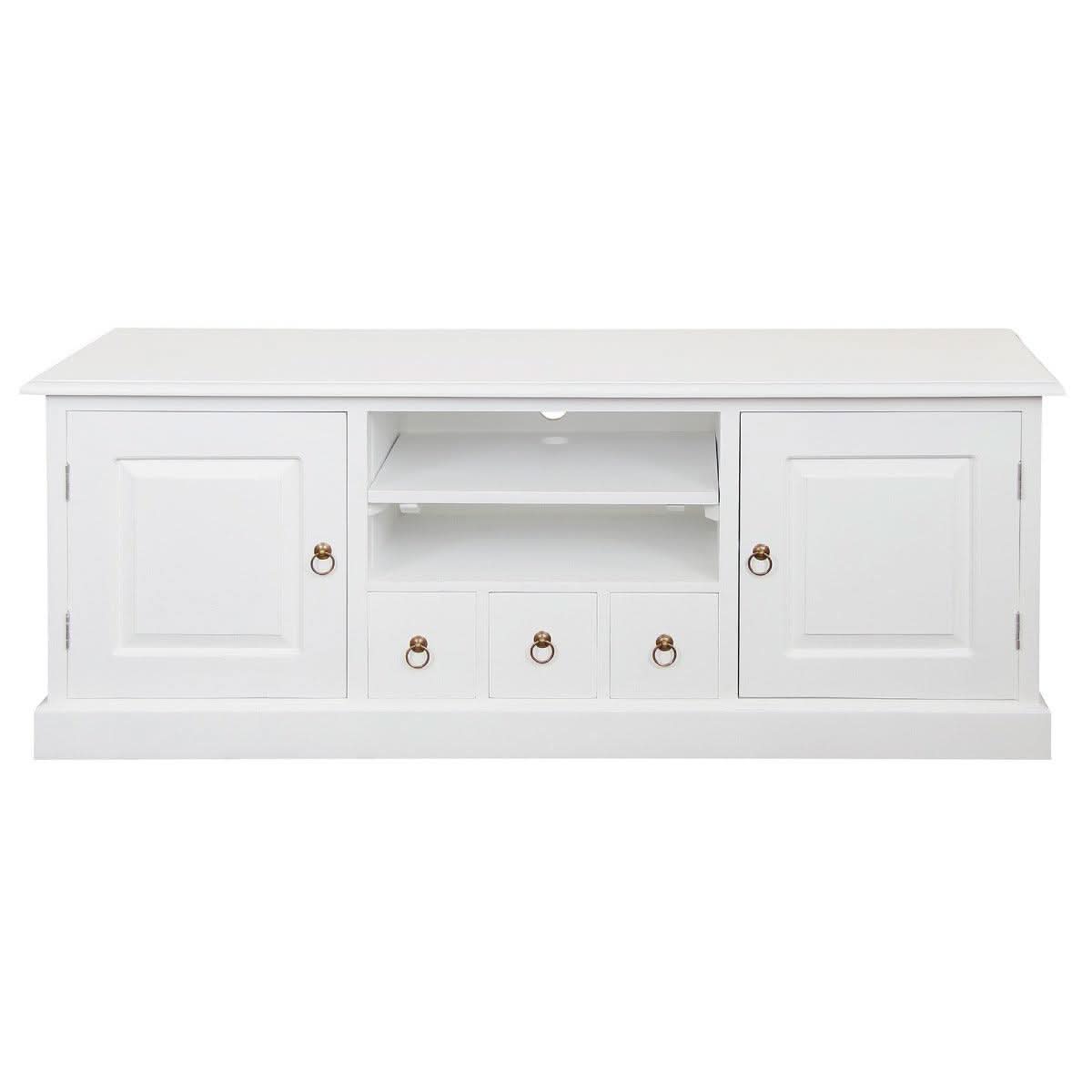 Tasmania Solid Mahogany 2 Door 3 Drawer TV / Entertainment Unit, 160cm in White - Chocolate Wood