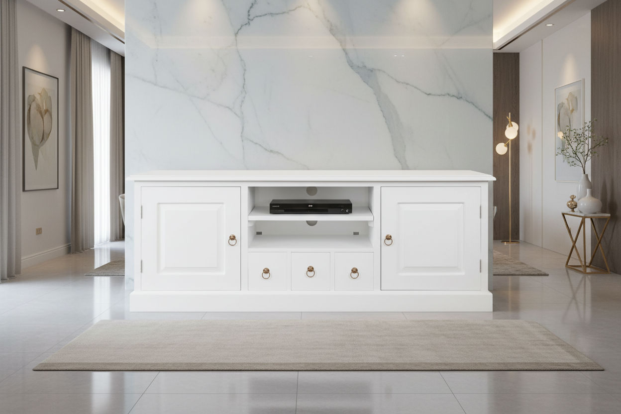 Tasmania Solid Mahogany 2 Door 3 Drawer TV / Entertainment Unit, 160cm in White - Chocolate Wood
