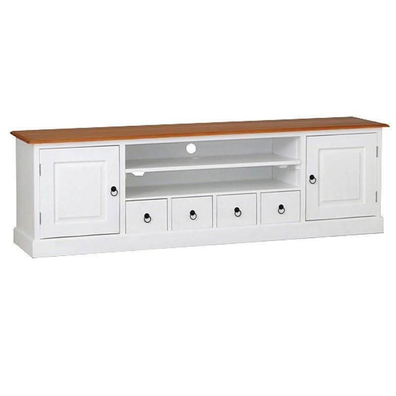 TASMANIA MAHOGANY TIMBER TV UNIT 2 DOORS & 4 DVD SIZE DRAWERS IN WHITE/CARAME200CML - MyChocolateWood