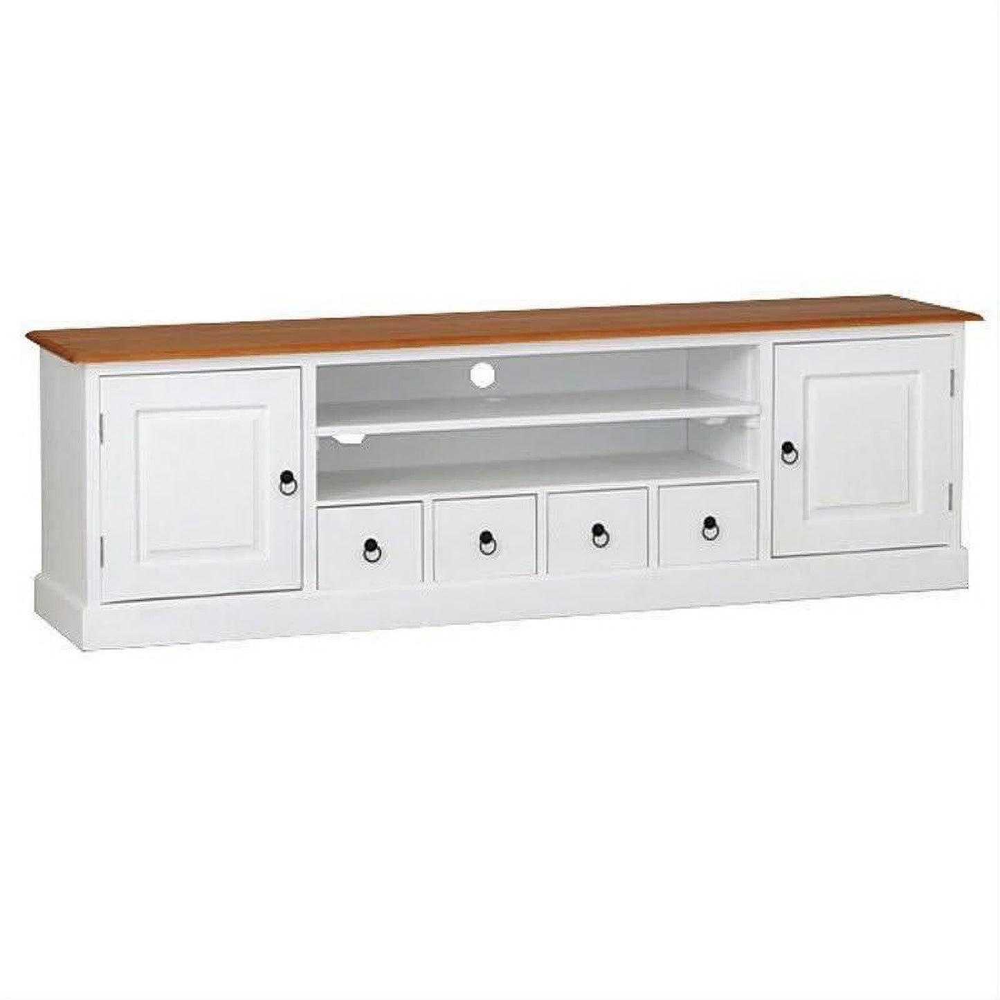 Tasmania Solid Mahogany 2 Door 4 Drawer TV / Entertainment Unit, 200cm in White and Caramel - Chocolate Wood