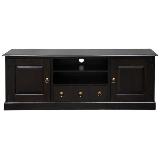 Tasmania Solid Mahogany 2 Door 3 Drawer TV / Entertainment Unit, 160cm in Chocolate - Chocolate Wood
