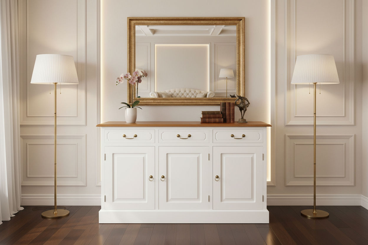 TASMANIA SOLID MAHOGANY 3 DOOR 3 DRAWER BUFFET WITH CARAMEL TOP & WHITE BODY - MyChocolateWood