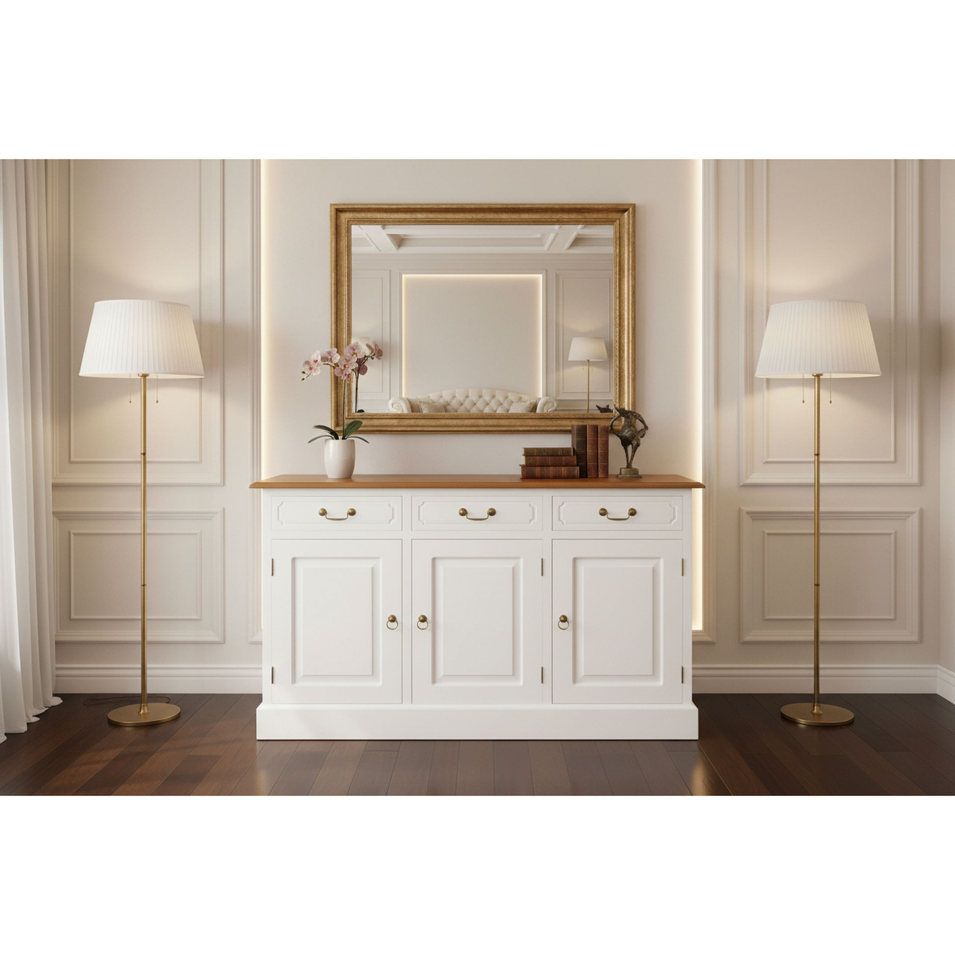 Tasmania Solid Mahogany 3 Door 3 Drawer Buffet / Sideboard in White and Caramel - Chocolate Wood