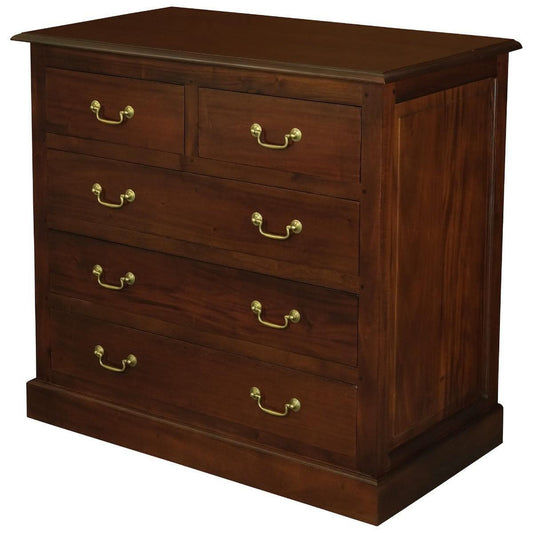 Tasmania Solid Mahogany 5 Drawer Tallboy / 5 Drawer Chest of Drawers in Mahogany - Chocolate Wood