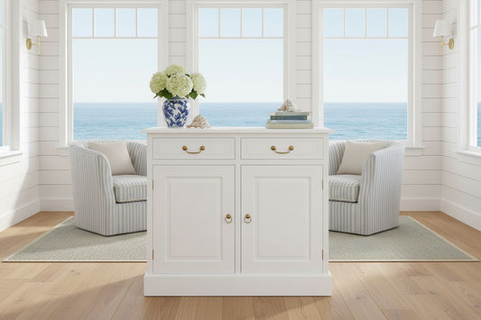 TASMANIA SOLID MAHOGANY BUFFET/SIDEBOARD 2 DOORS & 2 DRAWERS IN WHITE - MyChocolateWood
