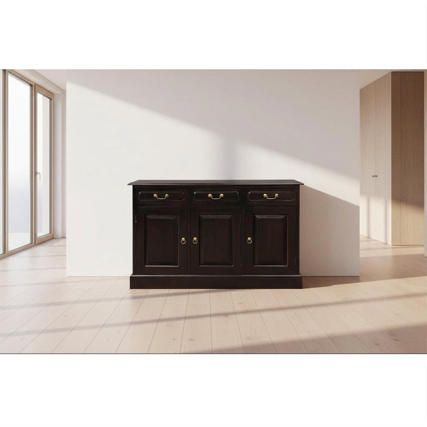 Tasmania Solid Mahogany 3 Door 3 Drawer Buffet / Sideboard in Chocolate - Chocolate Wood