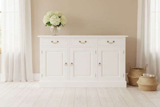 TASMANIA SOLID MAHOGANY BUFFET/SIDEBOARD 3 DOORS & 3 DRAWERS IN WHITE