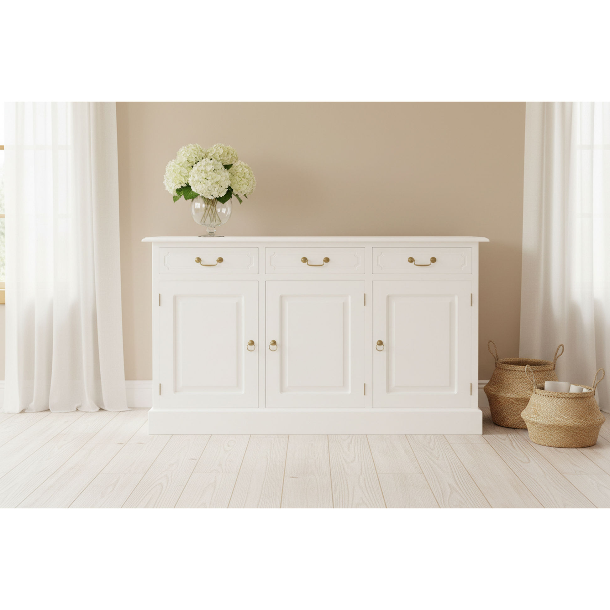 Tasmania Solid Mahogany 3 Door 3 Drawer Buffet / Sideboard in White - Chocolate Wood