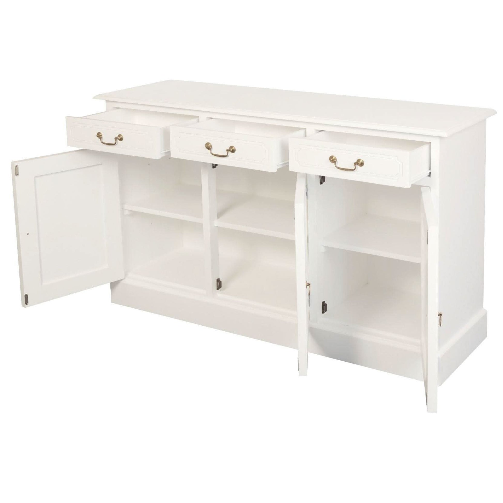 Tasmania Solid Mahogany 3 Door 3 Drawer Buffet / Sideboard in White - Chocolate Wood