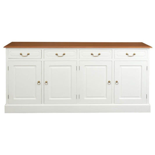 TASMANIA SOLID MAHOGANY BUFFET/SIDEBOARD 4 DOORS & 4 DRAWERS WHITE BODYWITH A CARAMEL TOP & WHITE BODY - MyChocolateWood