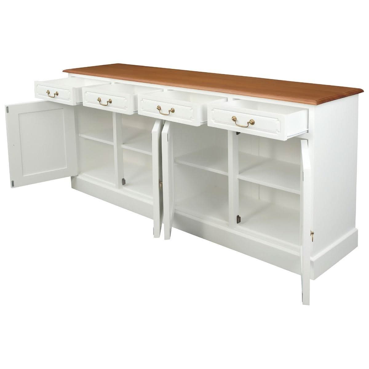 Tasmania Solid Mahogany 4 Door 4 Drawer Buffet / Sideboard in White and Caramel - Chocolate Wood