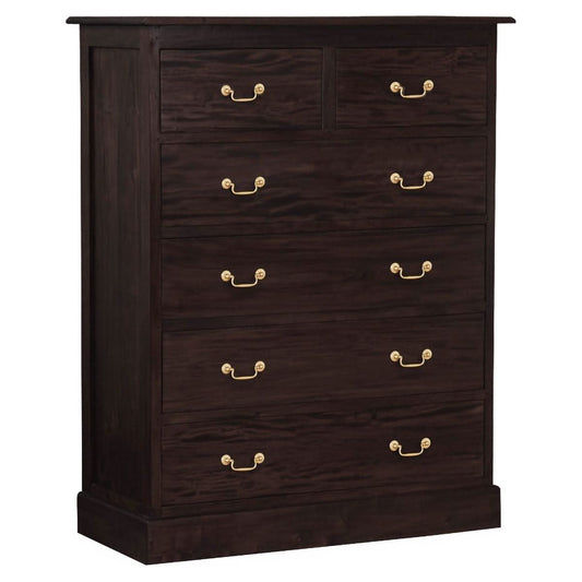TASMANIA SOLID MAHOGANY JUMBO SIZE 6 DRAWERS TALLBOY/CHEST OF 6 DRAWERS IN CHOCOLATE - MyChocolateWood