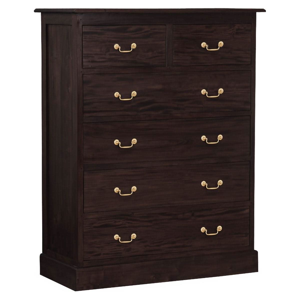 Tasmania Solid Mahogany Jumbo Size 6 Drawer Tallboy / Chest of 6 Drawers in Chocolate - Chocolate Wood