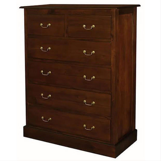 Tasmania Solid Mahogany Jumbo Size 6 Drawer Tallboy / Chest of 6 Drawers in Mahogany - Chocolate Wood