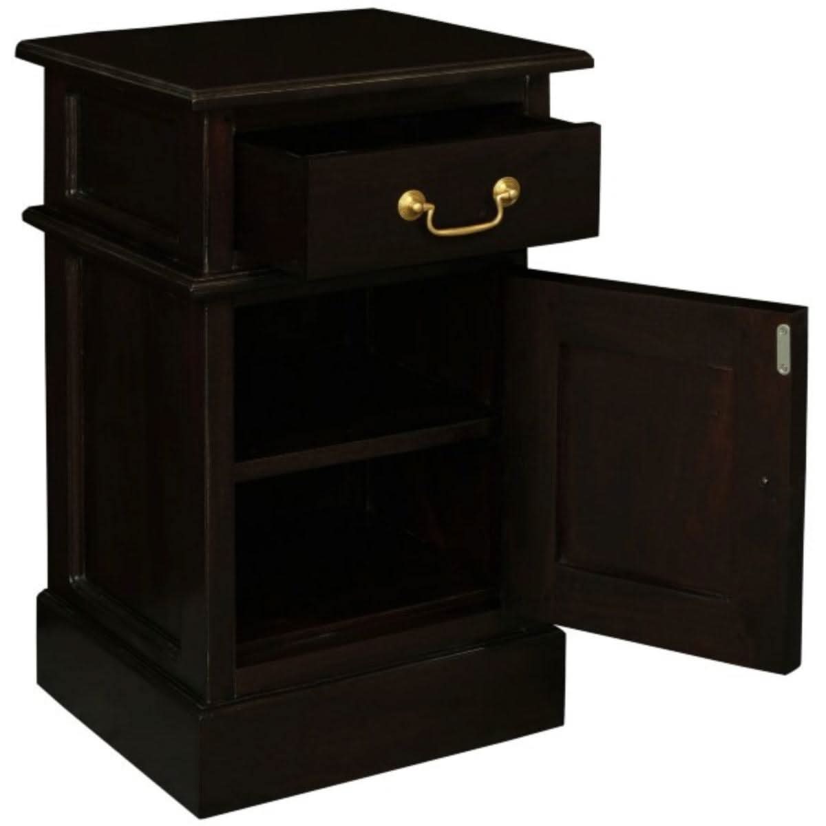TASMANIA SOLID MAHOGANY TIMBER BEDSIDE TABLE, RIGHT HAND SIDE, CHOCOLATE - MyChocolateWood