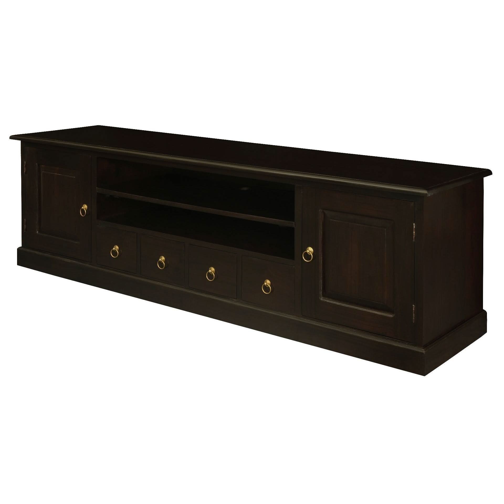 Tasmania Solid Mahogany 2 Door 4 Drawer TV / Entertainment Unit, 200cm in Chocolate - Chocolate Wood