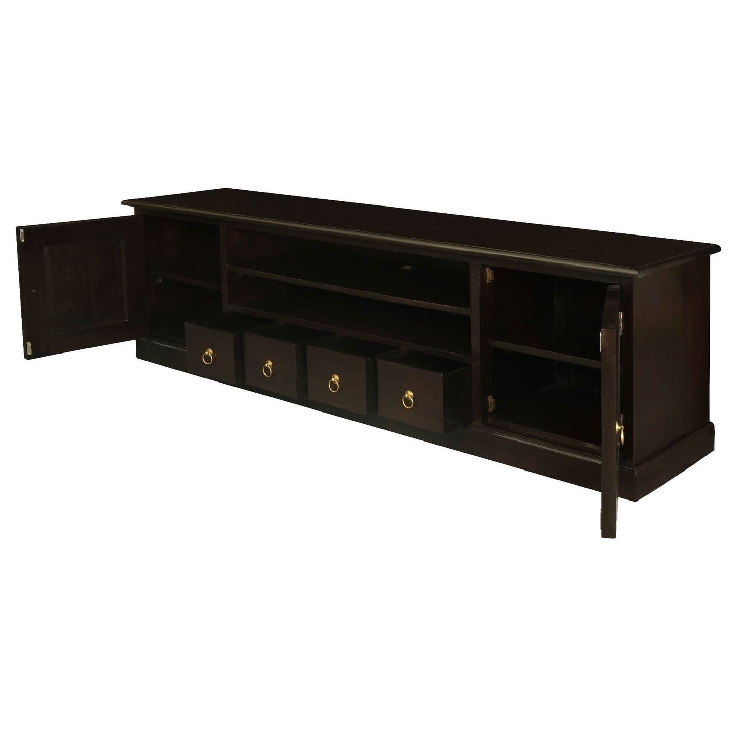 Tasmania Solid Mahogany 2 Door 4 Drawer TV / Entertainment Unit, 200cm in Chocolate - Chocolate Wood
