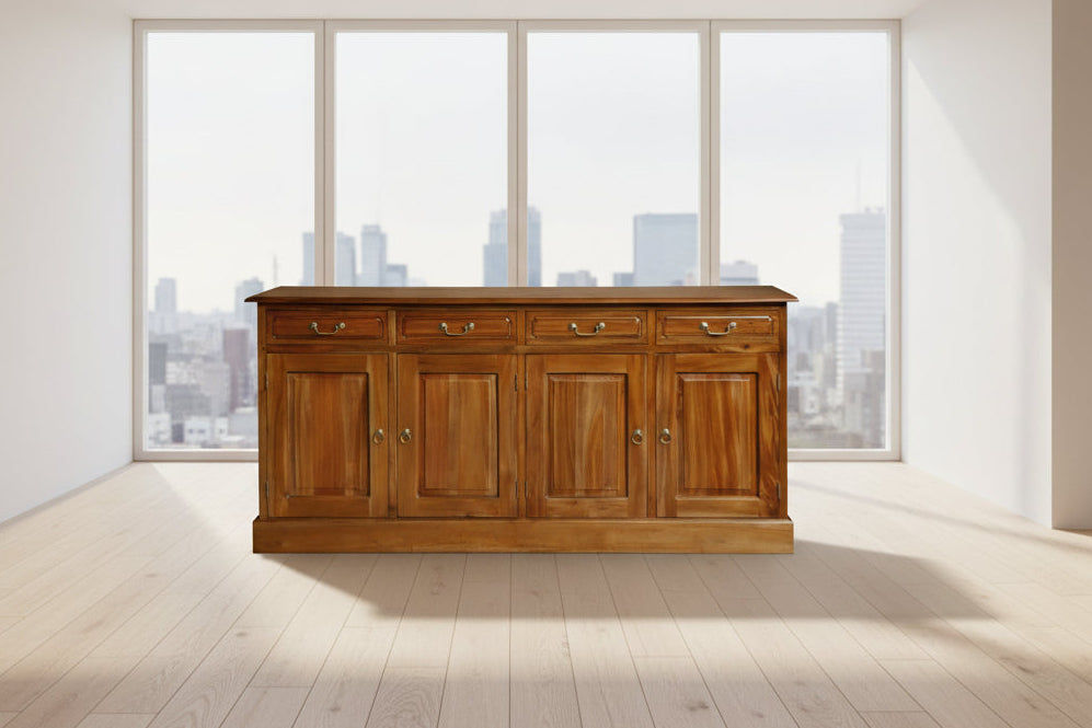 TASMANIA SOLID MAHOGANYBUFFET/SIDEBOARD 4 DOORS 4 DRAWERS IN LIGHT PECAN - MyChocolateWood