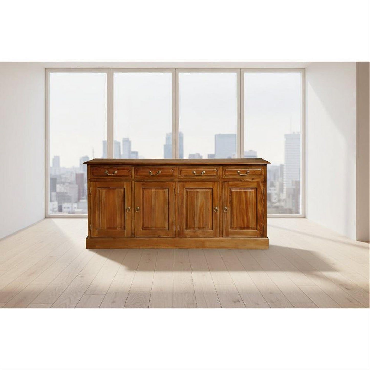 Tasmania Solid Mahogany 4 Door 4 Drawer Buffet / Sideboard in Light Pecan - Chocolate Wood