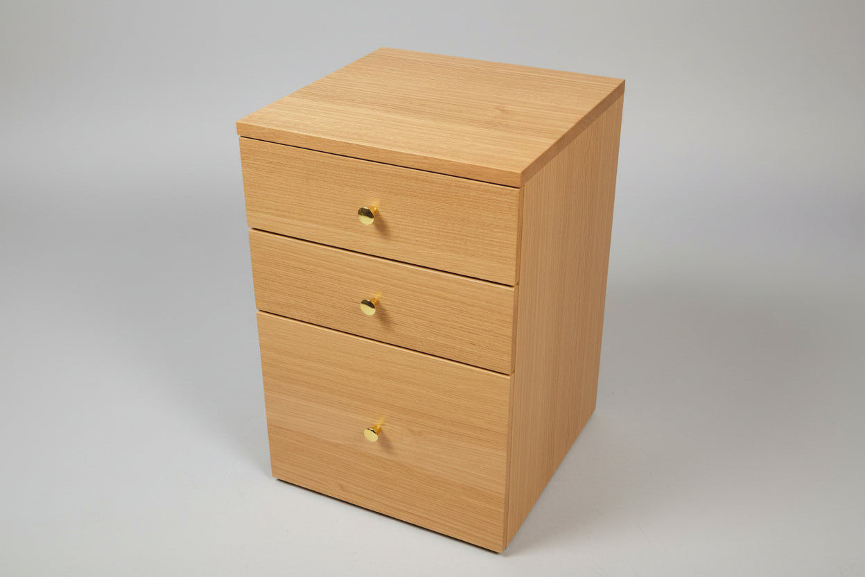 TELMA TASSIE OAK SMALL FILING CABINET IN CLEAR LACQUER ON WHEELS - MyChocolateWood