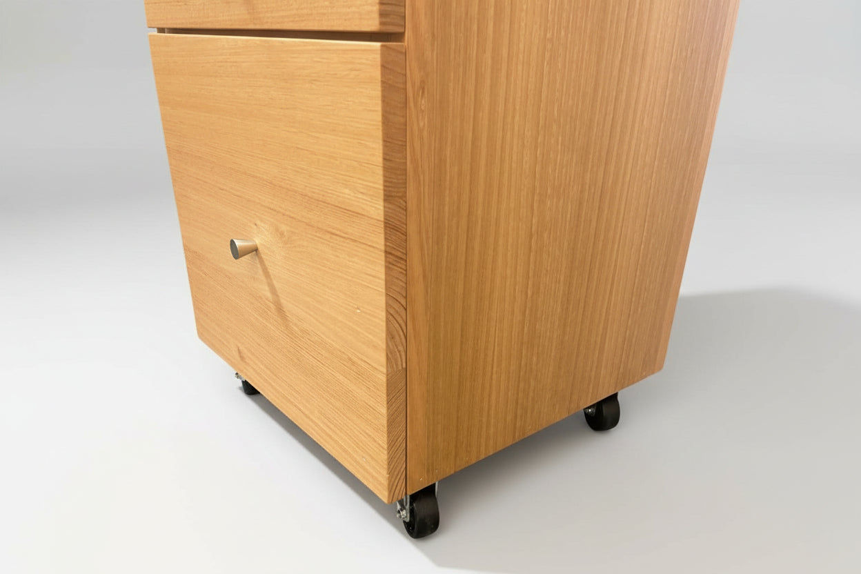 TELMA TASSIE OAK SMALL FILING CABINET IN CLEAR LACQUER ON WHEELS - MyChocolateWood
