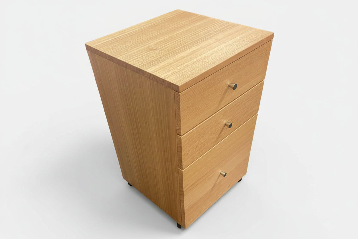 TELMA TASSIE OAK SMALL FILING CABINET IN CLEAR LACQUER ON WHEELS - MyChocolateWood