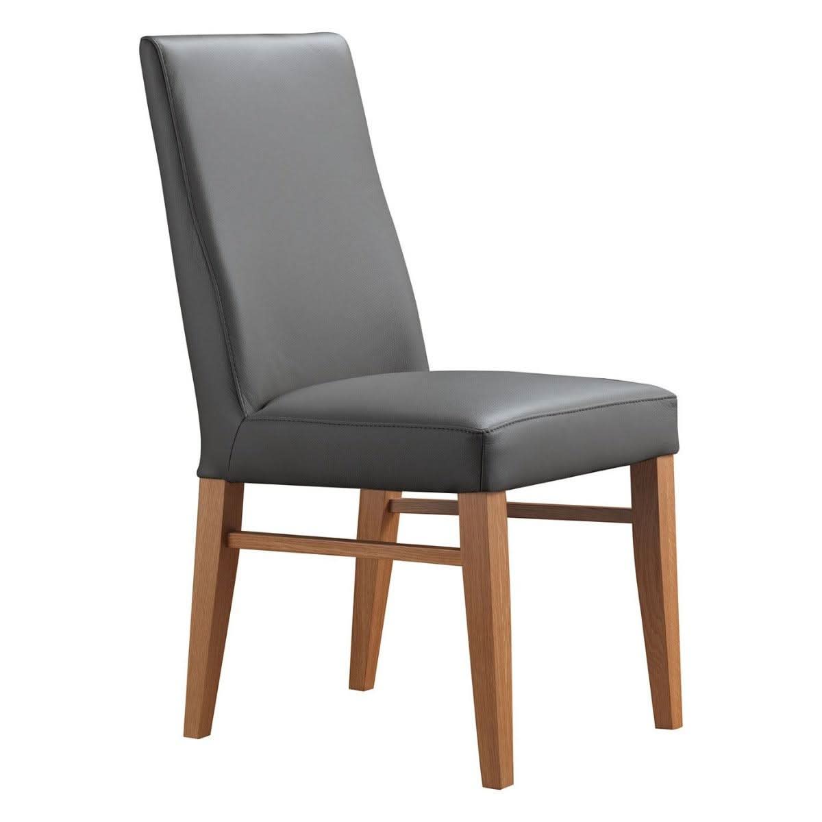 Teri Top Grain Leather Dining Chair in Grey with Blackwood legs detail