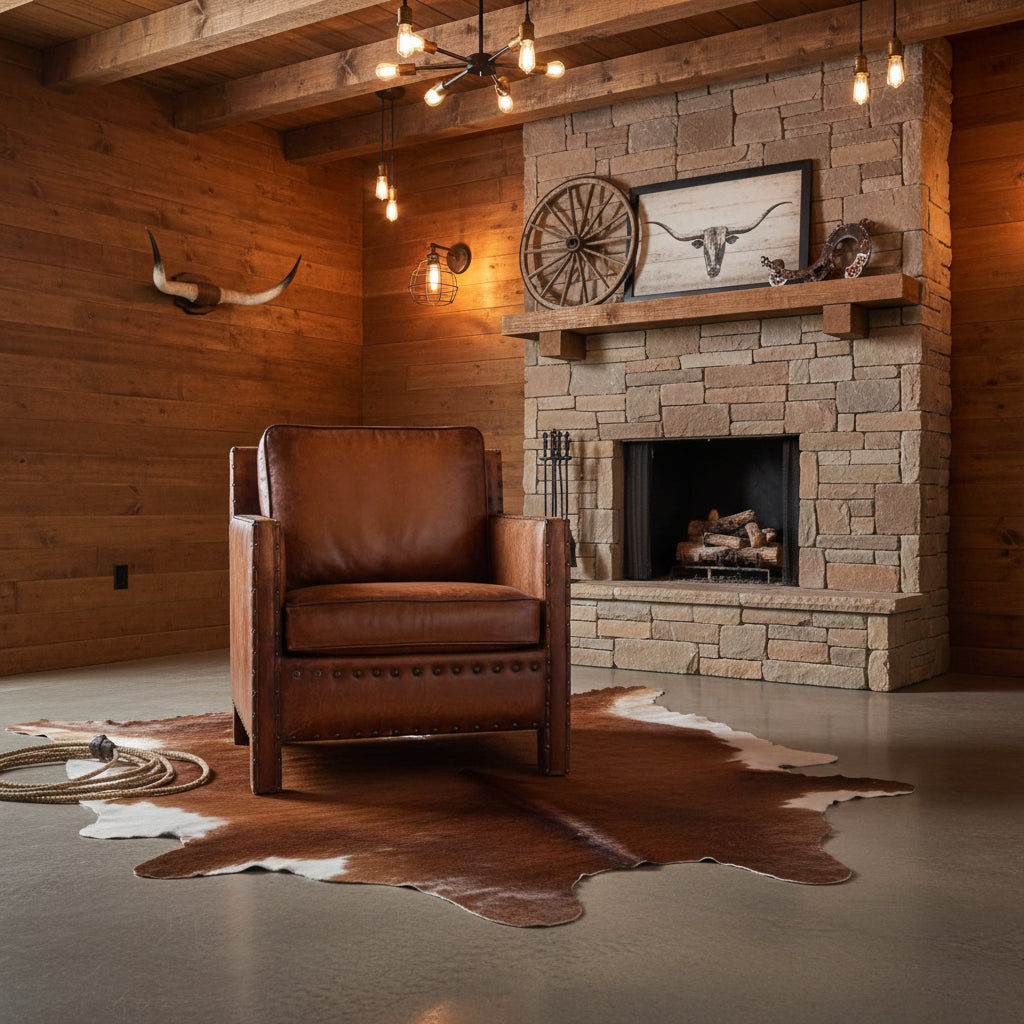 TEXAS CHAIR IN 'OLD SADDLE' TOP GRAIN CARAMEL LEATHER AND BRASS STUD TRIM - MyChocolateWood
